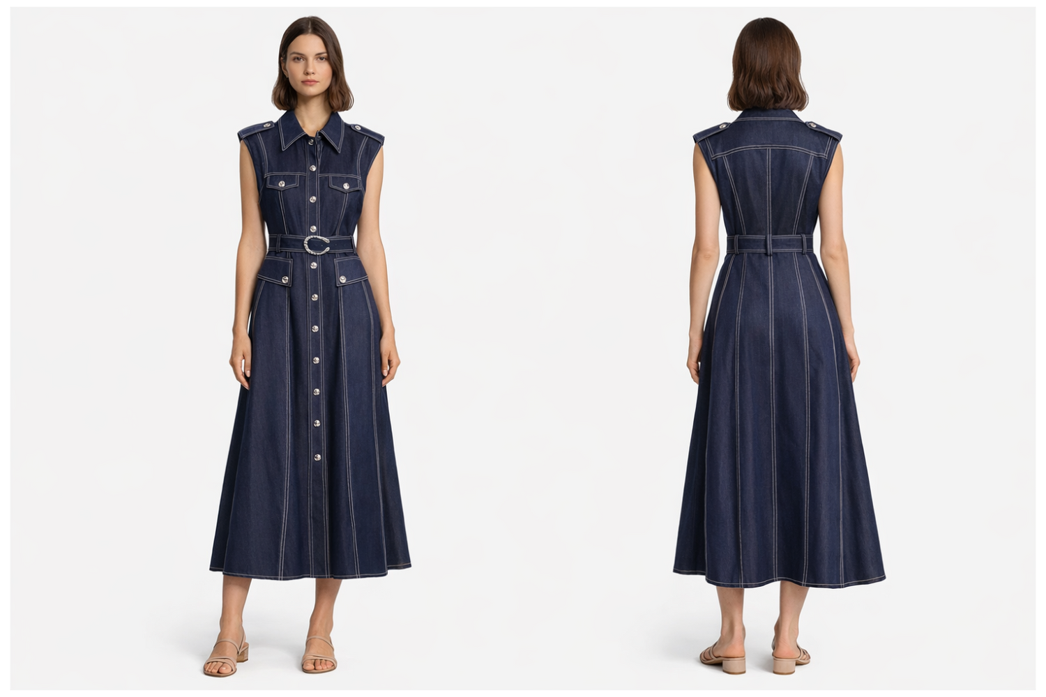 Sleeveless Denim midi dress