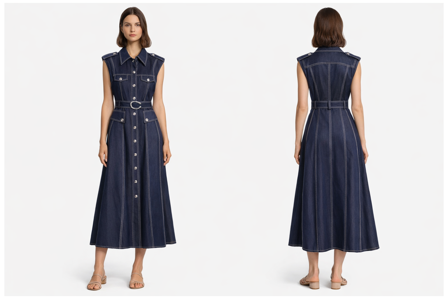 Sleeveless Denim midi dress