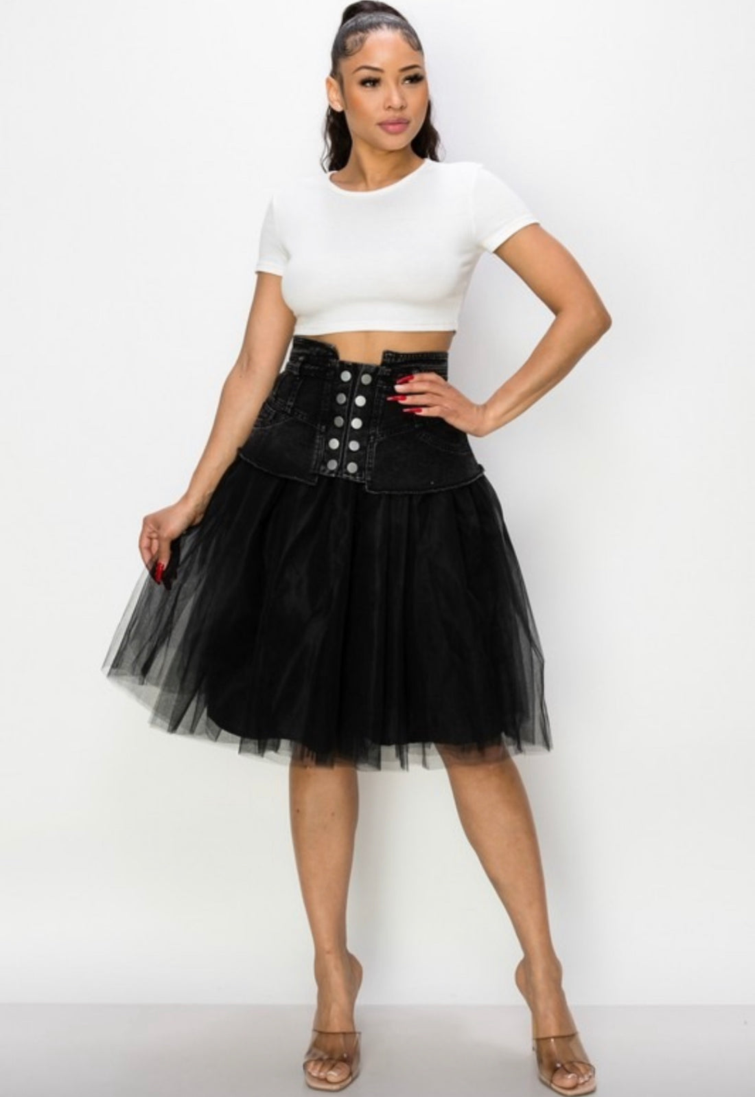 Tulle skirt with Denim Belt
